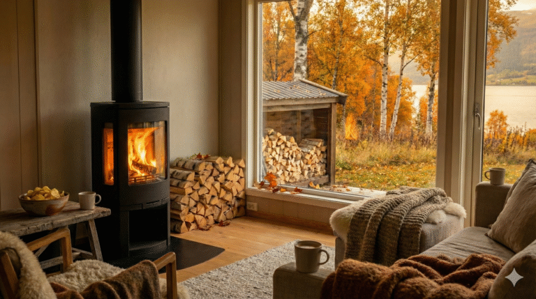 Når bør du kjøpe ved – tørr bjørkeved og vedovn i norsk hjem.
