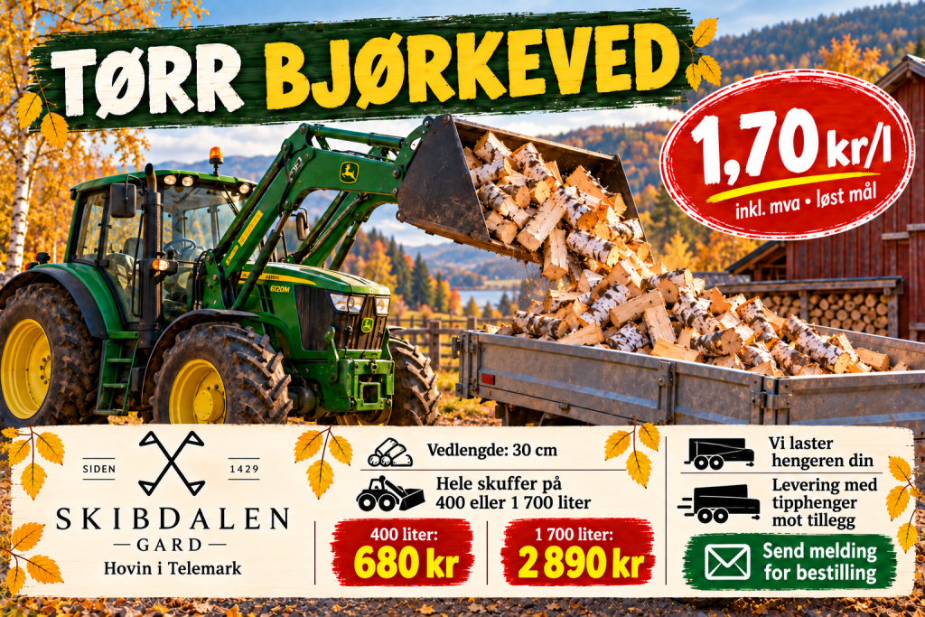 Tørr Bjørke ved selges i bulk løst volum